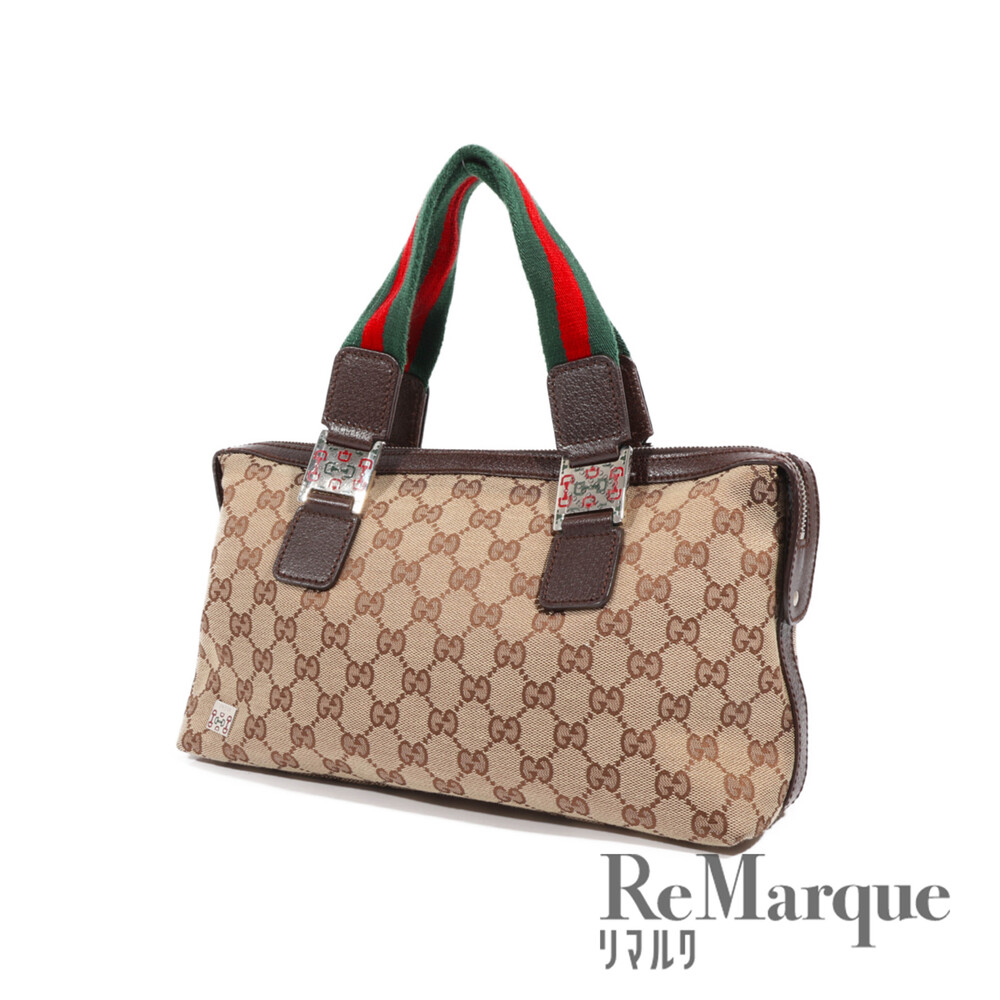 GUCCI Sherry GG Canvas Handbag Beige Leather